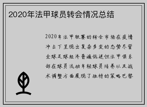 2020年法甲球员转会情况总结